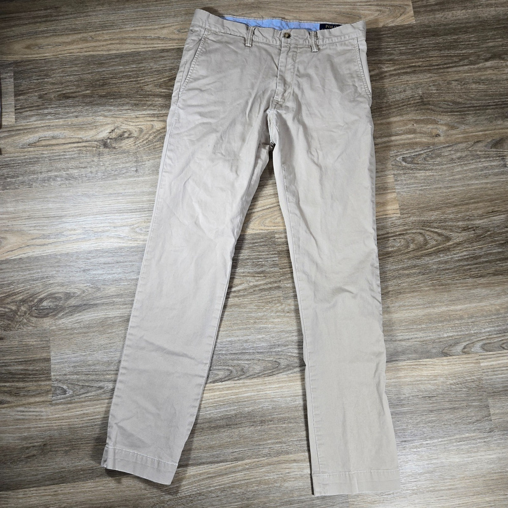 Polo Ralph Lauren Pants Mens 30x32 Beige Stretch Slim Fit Chino Preppy Casual